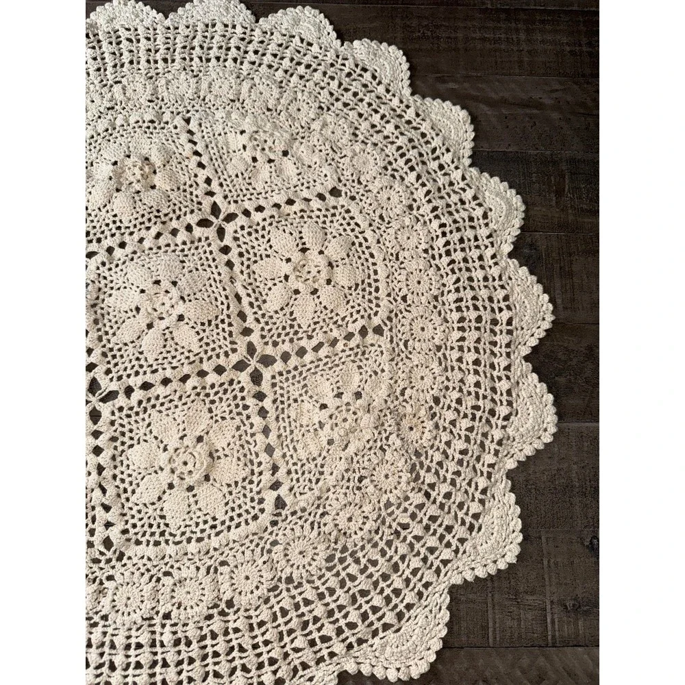Handmade Off White vintage round crochet doily 28